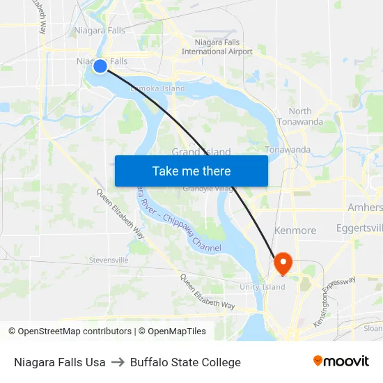 Niagara Falls Usa to Buffalo State College map