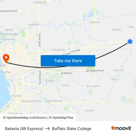 Batavia (48 Express) to Buffalo State College map