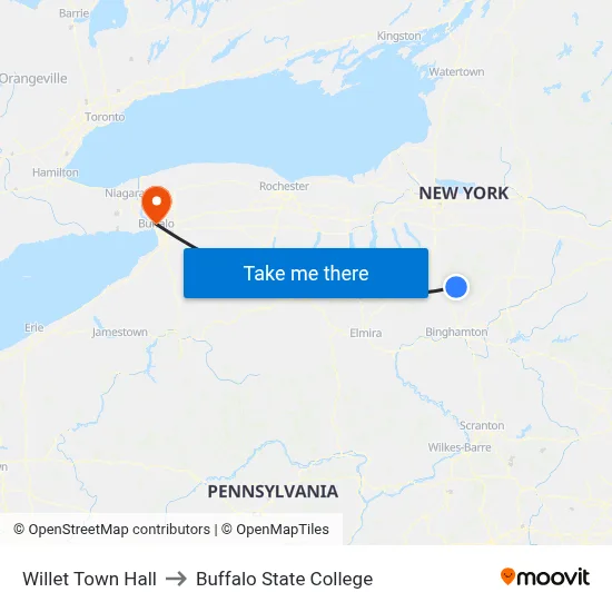 Willet Town Hall to Buffalo State College map