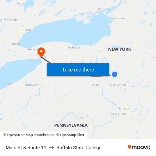 Main St & Route 11 to Buffalo State College map