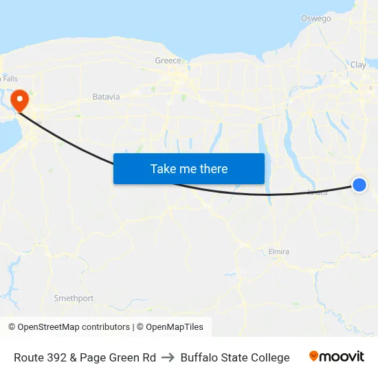 Route 392 & Page Green Rd to Buffalo State College map