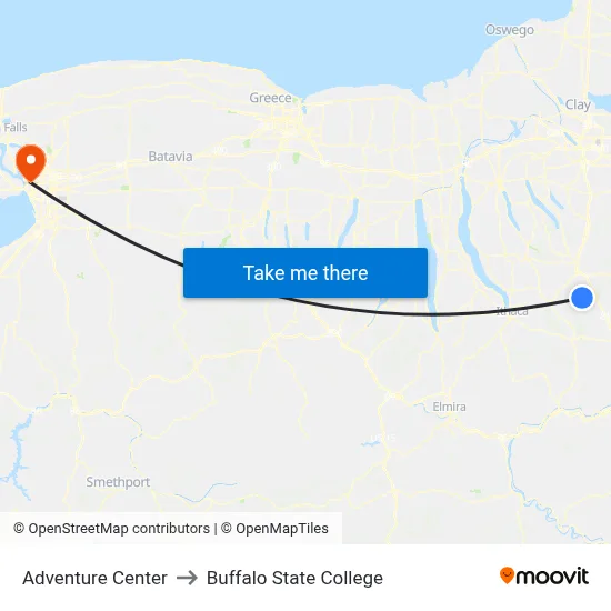 Adventure Center to Buffalo State College map