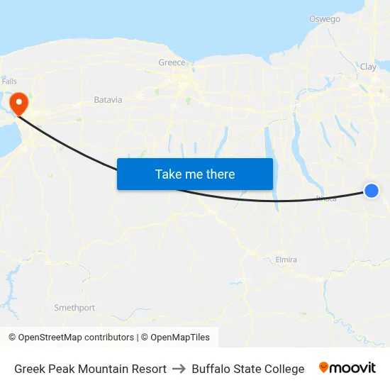 Greek Peak Mountain Resort to Buffalo State College map