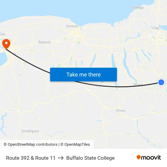 Route 392 & Route 11 to Buffalo State College map