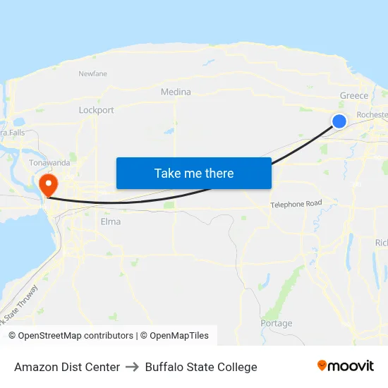 Amazon Dist Center to Buffalo State College map