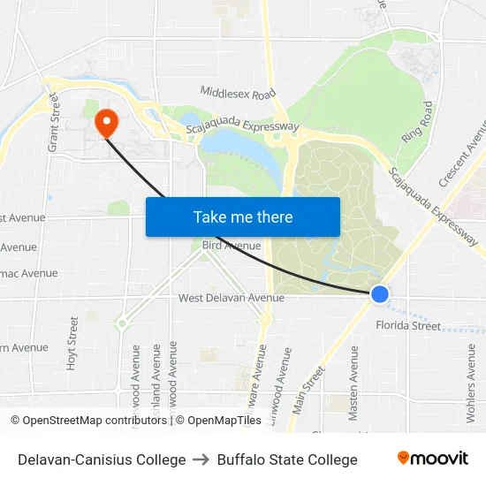 Delavan-Canisius College to Buffalo State College map