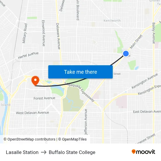 Lasalle Station to Buffalo State College map