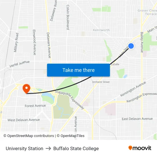 University Station to Buffalo State College map