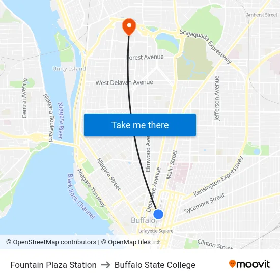 Fountain Plaza Station to Buffalo State College map