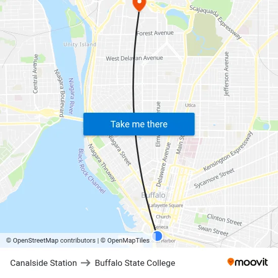 Canalside Station to Buffalo State College map