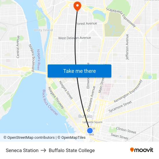 Seneca Station to Buffalo State College map