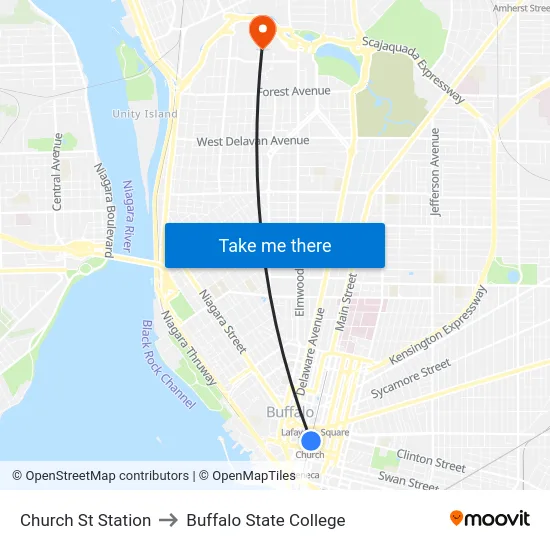 Church St Station to Buffalo State College map
