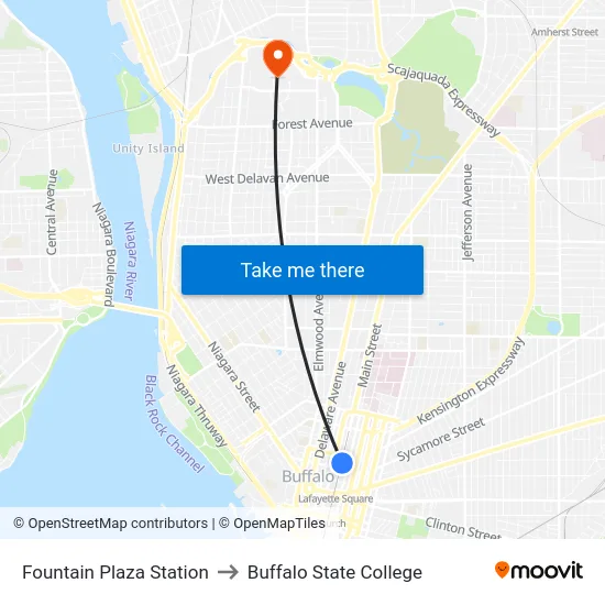 Fountain Plaza Station to Buffalo State College map