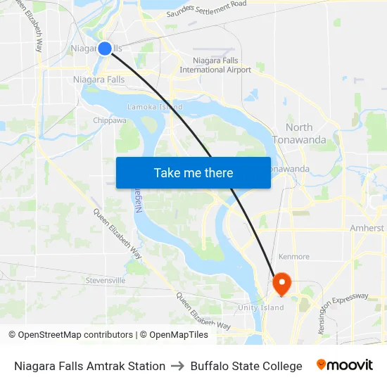 Niagara Falls Amtrak Station to Buffalo State College map