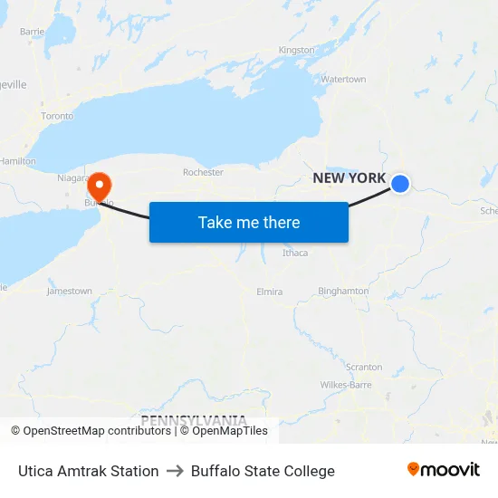Utica Amtrak Station to Buffalo State College map