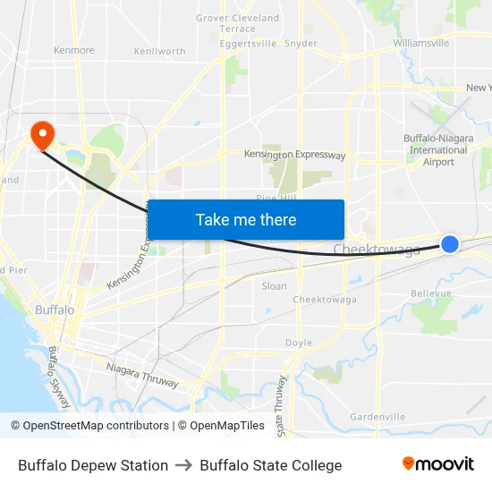 Buffalo Depew Station to Buffalo State College map