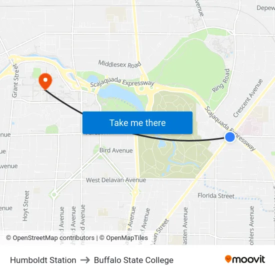 Humboldt Station to Buffalo State College map