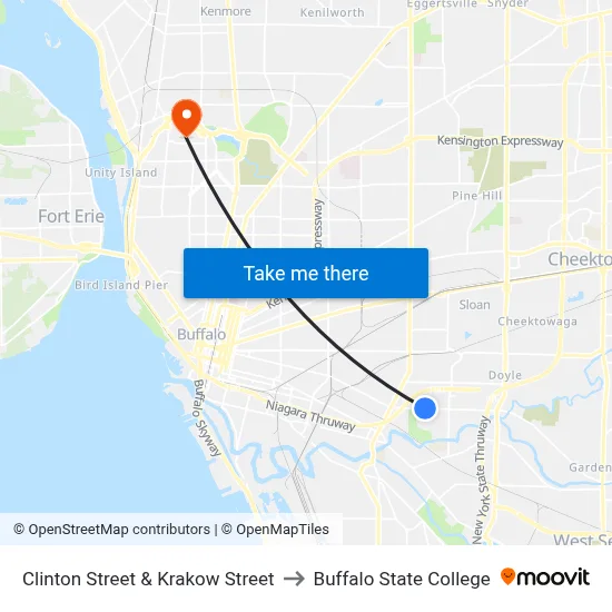 Clinton Street & Krakow Street to Buffalo State College map