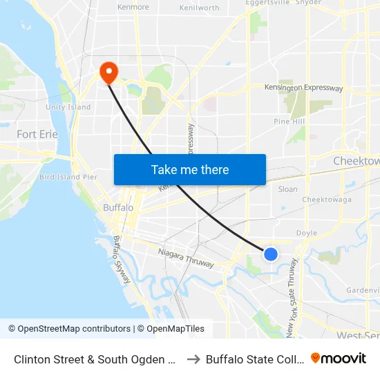 Clinton Street & South Ogden Street to Buffalo State College map