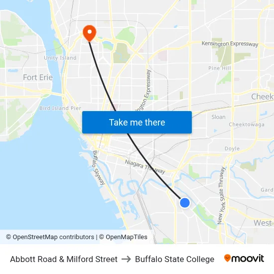 Abbott Road & Milford Street to Buffalo State College map