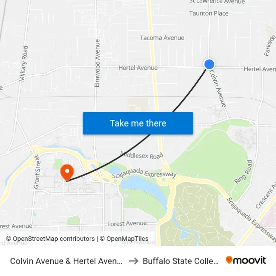 Colvin Avenue & Hertel Avenue to Buffalo State College map