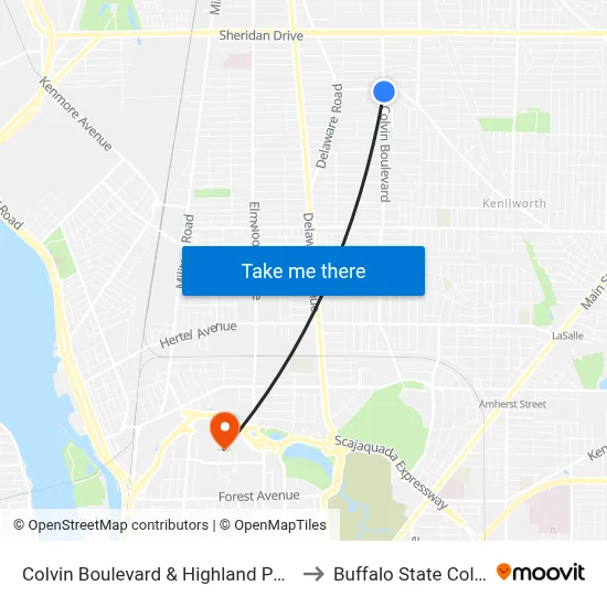 Colvin Boulevard & Highland Parkway to Buffalo State College map