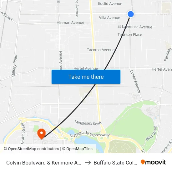 Colvin Boulevard & Kenmore Avenue to Buffalo State College map