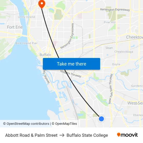 Abbott Road & Palm Street to Buffalo State College map