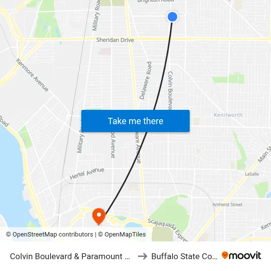 Colvin Boulevard & Paramount Parkway to Buffalo State College map