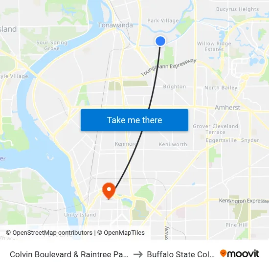 Colvin Boulevard & Raintree Parkway to Buffalo State College map