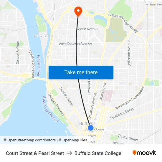 Court Street & Pearl Street to Buffalo State College map