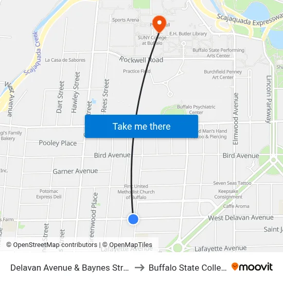 Delavan Avenue & Baynes Street to Buffalo State College map