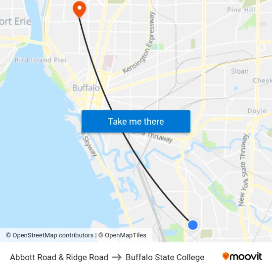 Abbott Road & Ridge Road to Buffalo State College map