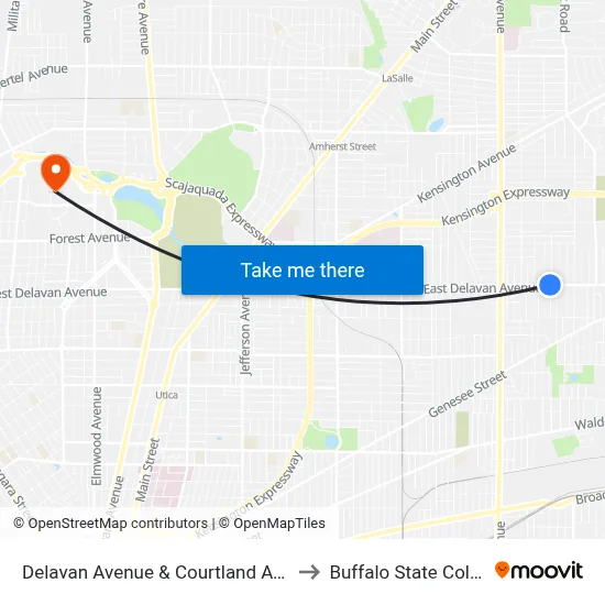 Delavan Avenue & Courtland Avenue to Buffalo State College map