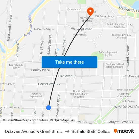 Delavan Avenue & Grant Street to Buffalo State College map