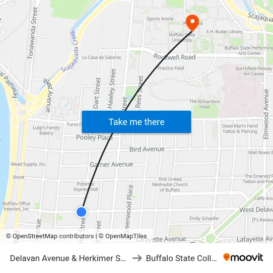 Delavan Avenue & Herkimer Street to Buffalo State College map