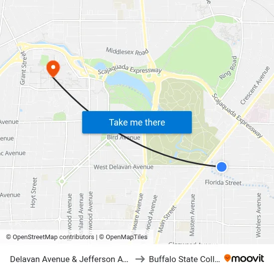 Delavan Avenue & Jefferson Avenue to Buffalo State College map