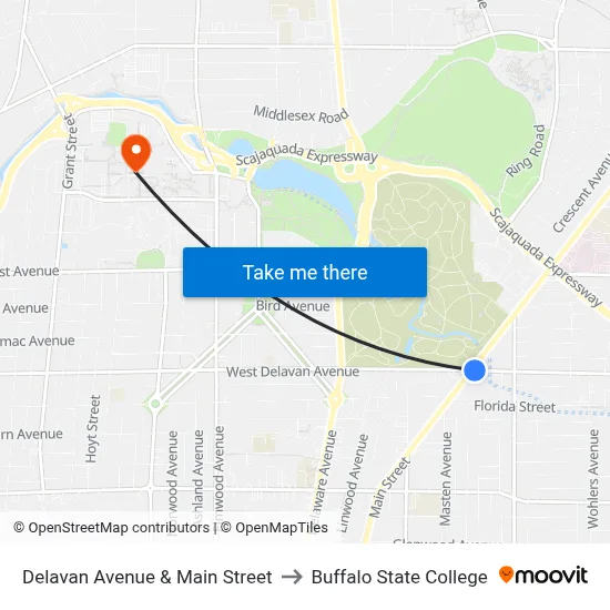Delavan Avenue & Main Street to Buffalo State College map