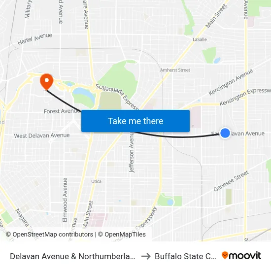 Delavan Avenue & Northumberland Avenue to Buffalo State College map