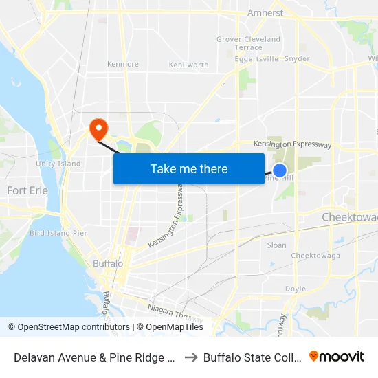 Delavan Avenue & Pine Ridge Road to Buffalo State College map