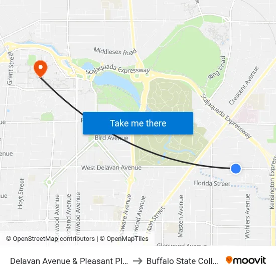 Delavan Avenue & Pleasant Place to Buffalo State College map