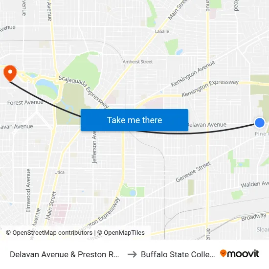 Delavan Avenue & Preston Road to Buffalo State College map