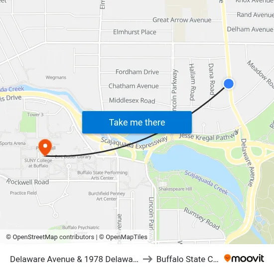 Delaware Avenue & 1978 Delaware Avenue to Buffalo State College map