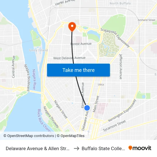 Delaware Avenue & Allen Street to Buffalo State College map