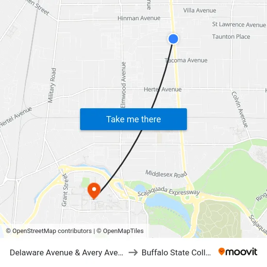 Delaware Avenue & Avery Avenue to Buffalo State College map