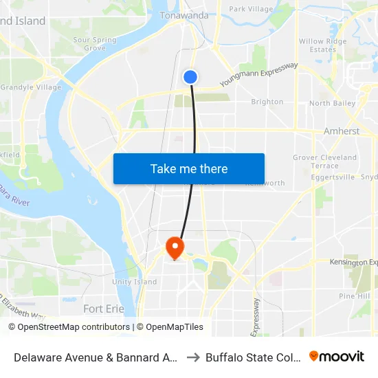 Delaware Avenue & Bannard Avenue to Buffalo State College map
