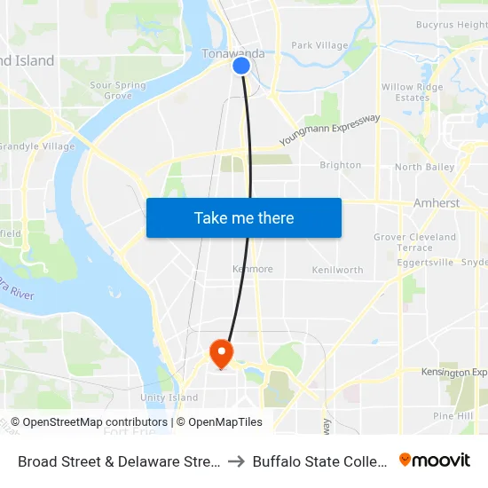 Broad Street & Delaware Street to Buffalo State College map
