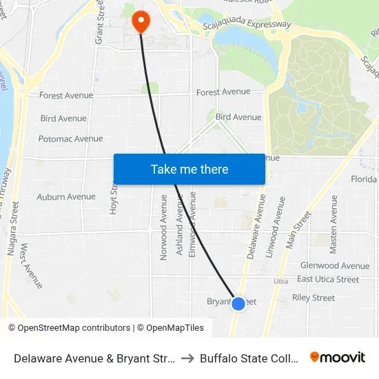 Delaware Avenue & Bryant Street to Buffalo State College map