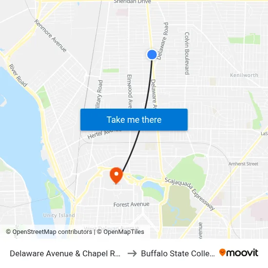 Delaware Avenue & Chapel Road to Buffalo State College map