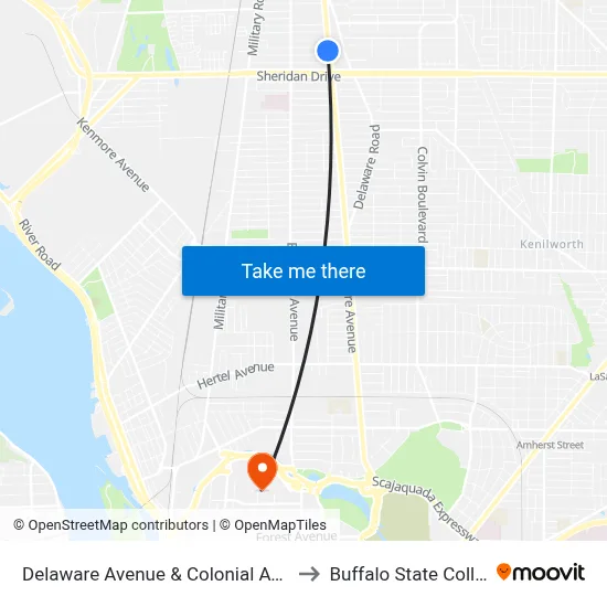 Delaware Avenue & Colonial Avenue to Buffalo State College map